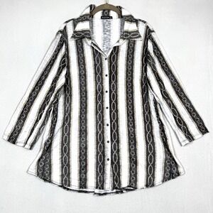 David Cline Top Womens XL Chain Stripe Snap Front Blouse Artsy Equestrian USA‎
